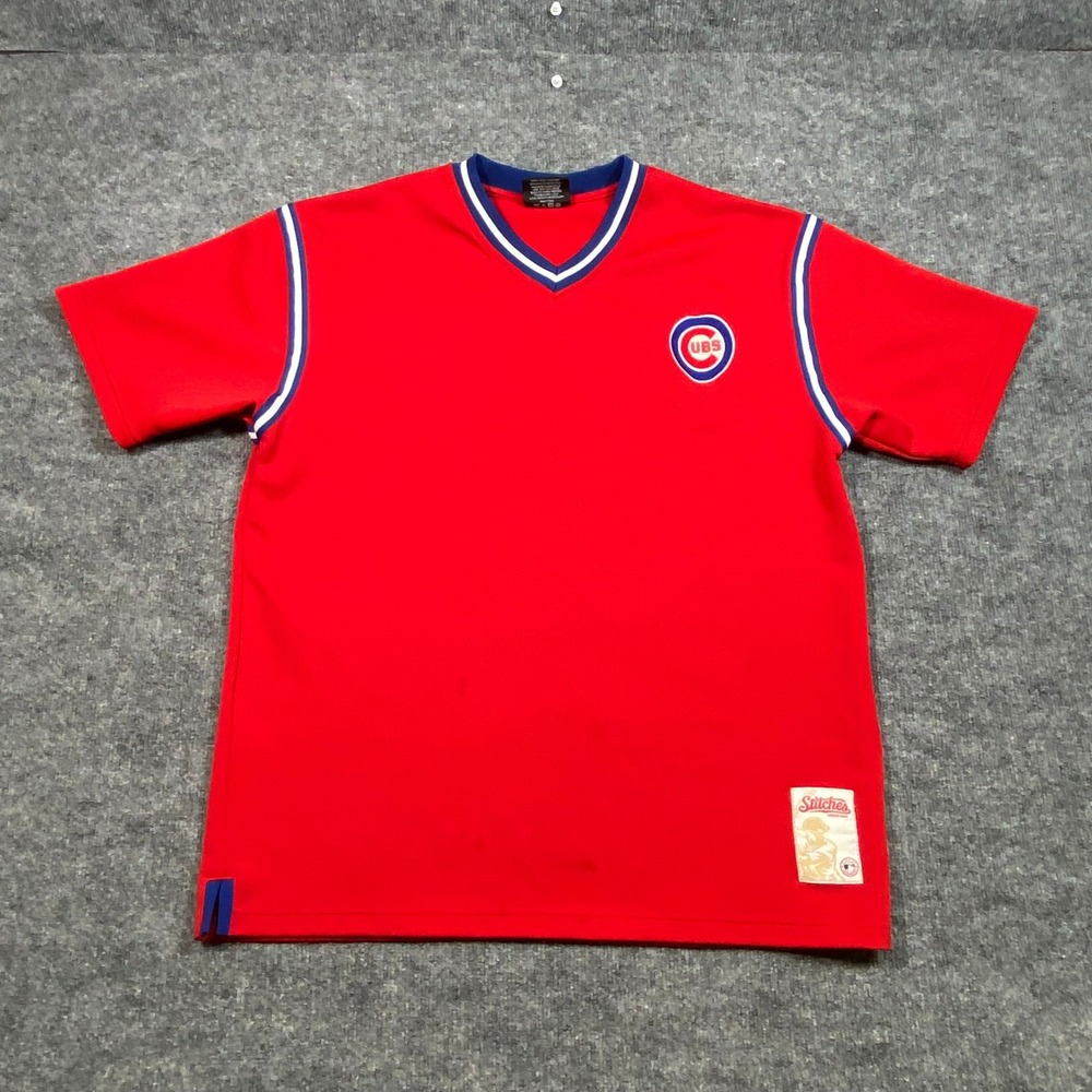 Stitches Chicago Cubs MLB Jersey Shirt Mens XL Red V-Neck Short Sleeve Top
